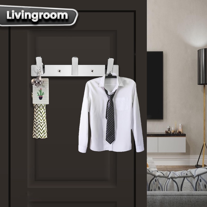 Maxzwell Wall Mounted Coat Rack with 3 Chrome Hooks –