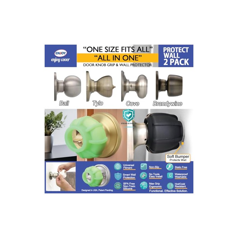 Door Handle Grip Doorstop Knob Stopper Cover, Set of 2