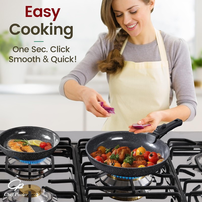 Chef Power Ceramic Nonstick Cookware Set 19 Piece with Detachable