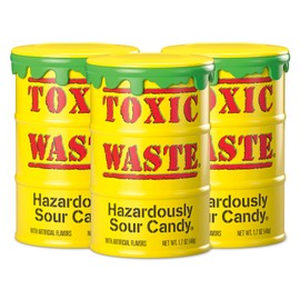 TOXIC WASTE - Hazardously Sour Candy - Apple, Watermelon, Lemon, Blue Raspberry, & Black Cherry Flavors - Original Yellow Drums - 3-Pack