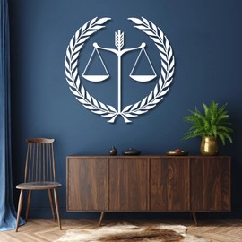 Metal Wall Decor, Scales of Justice Metal Wall Art, Scales of Justice Metal Decor, Scales of Justice Wall Decor, Law Office Wall Art, Law School, Lawyer Gift, Gift for Her or Him (White, 18"x 18"| 48x46cm )