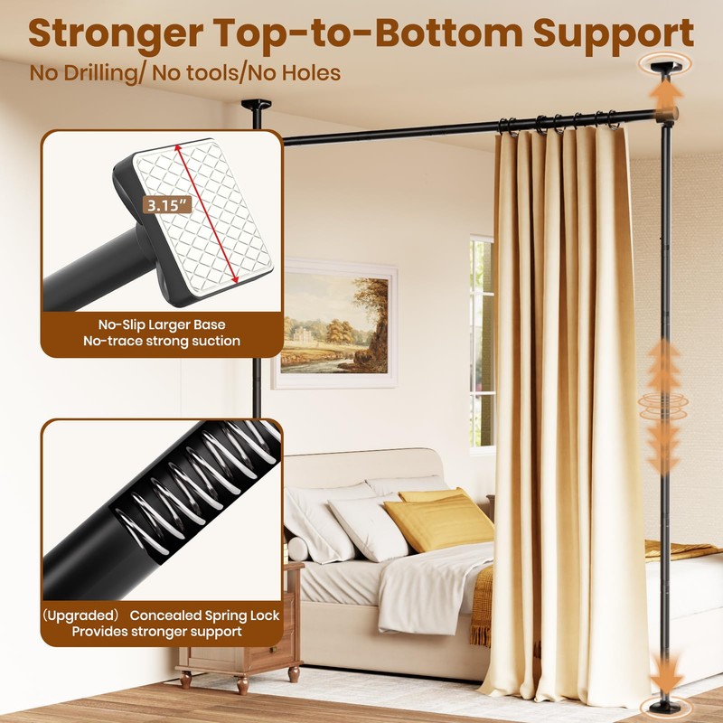 Bonpally Room Divider Curtain Rod, No Drilling Room Separator for