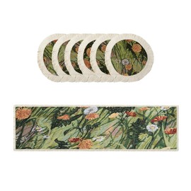 ZZOORO Luxury Table Runner (72x13 in), Boho Table Mats & placemats-Set of 6, Elegant Jacquard Long Table Runner Set with Tassels for Dining Room, Table Dresser, Party Holiday & Banquet Decor (Green)