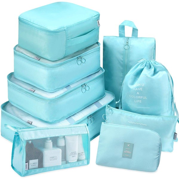 Packing Cubes for Travel, 9 Set Luggage Organizers with Shoe