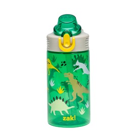 Zak Designs Sage Kids Water Bottle For School, Travel or At Home, 16oz Durable Plastic Water Bottle With Straw, Handle, and Leak-Proof, Pop-Up Spout Cover (Dino)