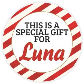 This is a Gift for Luna - Circle Sticker Decal 3 Inch - Candy Cane Merry Christmas Gift Tag Present Tree Holiday Custom Name Santa Claus