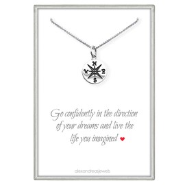 Small Compass Necklace Sterling Silver, Go Confidently in the Direction of Your Dreams, Graduation Gift Necklace, 18"