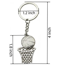 arrccholiy Basketball Hoop Keychain Sports Ball Pendant Key Ring Bag Mini Cute Gifts for Men Boys Girls Son Daughter Teams, Silver