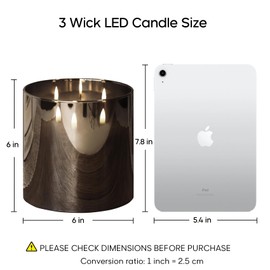 Eywamage 3 Wick Smoke Grey Glass Flameless LED Candle with Remote, Flickering Large Battery Pillar Candle Decor Φ 6" H 6"