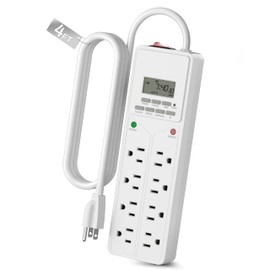 BN-LINK 8 Outlet Surge Protector with 7-Day Digital Timer (4 Outlets Timed, 4 Outlets Always On) - White