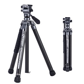 Fotopro Carbon Fiber Travel Tripod 2.2lbs Ultralight 64 Inch Portable Compact Travel Video Tripod for Camera DSLR Load up to 22lb X-Aircross 3 Lite Video Grey