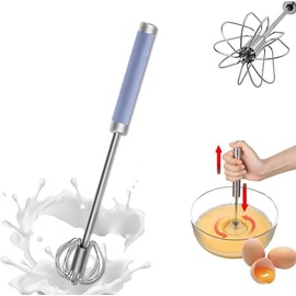 14" Stainless Steel Semi-Automatic Whisk Egg Whisk Hand Push Rotary Whisk Blender Semi Auto Egg Beater Hand Push Mixer Stirrer Egg Scrambler for Blending, Whisking, Frothing, Beating & Stirring