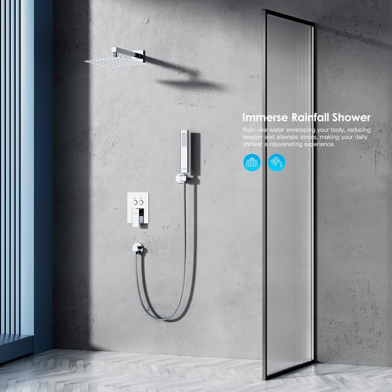 Shower System Shower Faucet Set with Push-Button Diverter and Wall