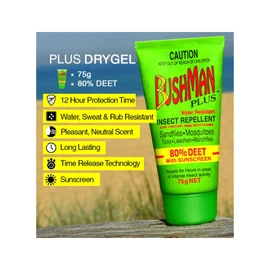 Bushman Plus 80% Deet with Sunscreen DryGel Tube 75 g, 75 grams