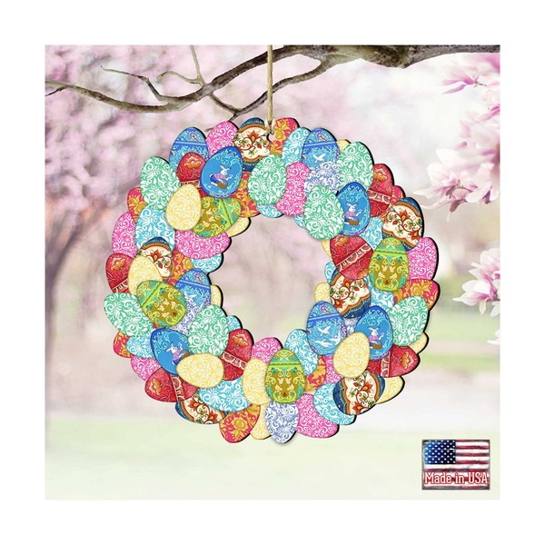 Easter Eggs Wreath Wooden Ornament, Set of 2 Art by