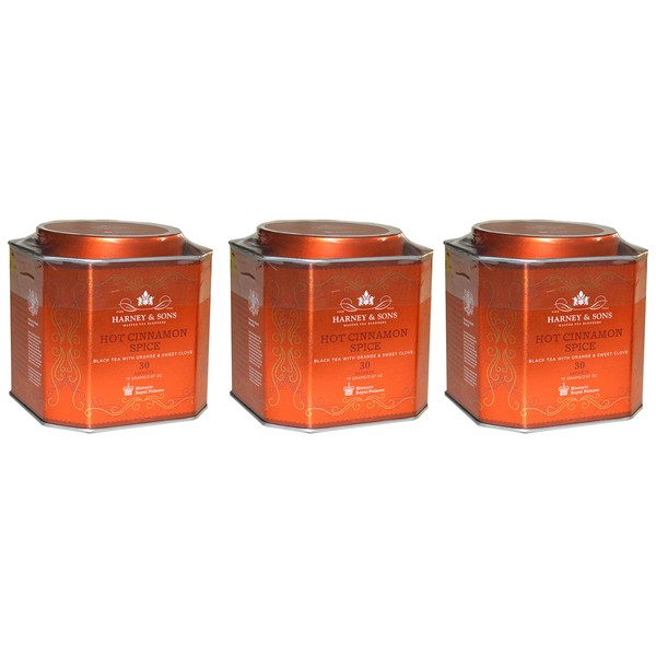 Harney & Sons Hot Cinnamon Spice Tea - 30 Tea Sachets (Pack of 3) - Black Tea with Oranges & Sweet Cloves