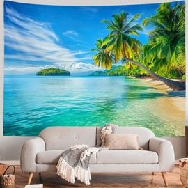 Serborlur Ocean Beach Tapestry Blue Sea Tapestries Tropical Palm Tree Wall Posters Summer Beach Bohemian Tapestries Wall Hanging for Bedroom
