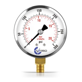 CARBO Instruments 2-1/2" Pressure Gauge, Chrome Plated Steel Case, Dry, 0-300 psi/kPa, Lower Mount 1/4" NPT