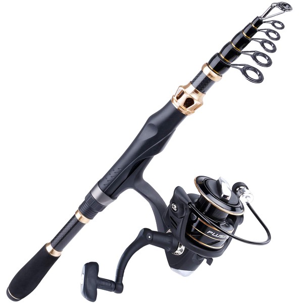 PLUSINNO Fishing Pole Fishing Rod and Reel Combos Carbon Fiber Telescopic Fishing Rod with Reel Combo Sea Saltwater Freshwater Kit