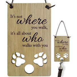 Dog Pet Lead Holder Dog Walking Wall Hanger Plaque Holder for Dog Lead Wallnut Wooden Decorative Dog Themed Home Decor Accessories Gift for Dog Lovers #1550, 90mm x 150mm x 5mm