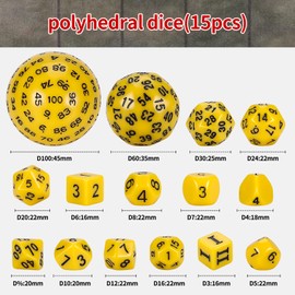 YILAIDA DND Dice Polyhedral Dice Set - 15 Pieces with Bags D3-D100 Dice Polyhedral Dice DND Game Dice for Dungeons and Dragons RPG MTG (Yellow and Black)