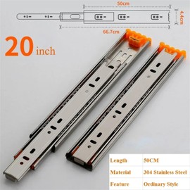 Drawer Rolling Bearing Slip Rail Furniture Hardware Drawer Slides Stainless Steel 10"-20" Soft Close Drawer Track Rail Sliding Three-Section Cabinet Slide(304-20 inch)