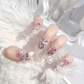 24枚セット ネイルチップ きらめくダイヤモンド 長さ 可愛い飾り 成人式 披露宴 パーティー 二次会 結婚式ネイル