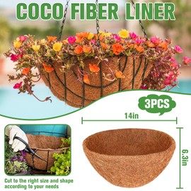 Halatool 3PCS 14 Inch Coco Liner Round Coco Coir Hanging Basket Liners 100% Natural Coconut Liners for Planters Coconut Basket Liners for Flowers Vegetables Indoor Outdoor Plants