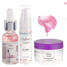 ClaRose Anti-ageing Face Cream 50ml, Face Serum 20ml and Eye Cream 30ml with Hyaluronic acid and 100% Natural Rose Oil