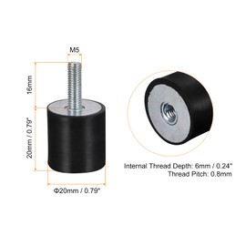 sourcing map Pack of 6 M5 x 16 Rubber Buffers, Shock Absorbers, Silent Block Rubber Bushings for Garage, Engine, Air Compressor, Car, Boat, Bobbins (VD20 x 20 M5 x 16)