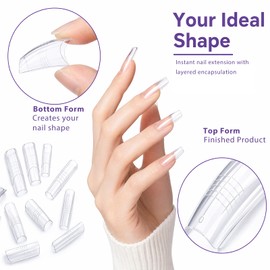 Sandwich Dual Nail Shapes Set - 180 Pieces Multifunctional Sandwich Dual Nail Shape, Transparent Polygel Tips in 15 Sizes for Professional Nail Designs - Rectangular