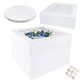 Sukaswi 5 Pack Cake boxes with Cake boards,Disposable Cake Carrier,Dessert Transport Container with Lids and window,White Bakery Boxes for Cookies Pies Cupcakes Pastry (10x10x8in)