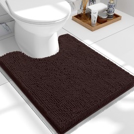 smiry Non-Slip Toilet Mat Extra Soft Absorbent Pedestal Mat for Toilet Thick Shaggy Chenille Bath Mat Machine-Washable Dry Bathroom Floor Mat, 50 x 60 cm, Dark Brown