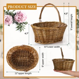 Barydat 6 Pcs Easter Small Wicker Picnic Basket with Handle Flower Girl Baskets Oval Willow Woven Braided Gift Basket for Weddings Baby Shower Home Garden Decor(12'' X 9'' X 5'',Brown)