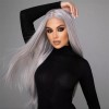 Yuya Lee Peluca Larga Recta Gris Plata Mujer T