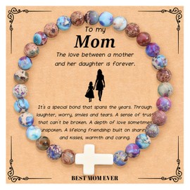 TERRISHE Cross Bracelet Pearl Bracelet Women's Gifts for Mum Purple Natural Stone Beads Bracelet for Women Girls Bracelets Birthday Mother's Day Gifts for Mum