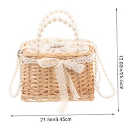 Gatuida Bamboo Woven Handbag for Women Pearl Accented Crossbody Purse Stylish Handcrafted Tote Bag for Summer Beach and Casual Outings