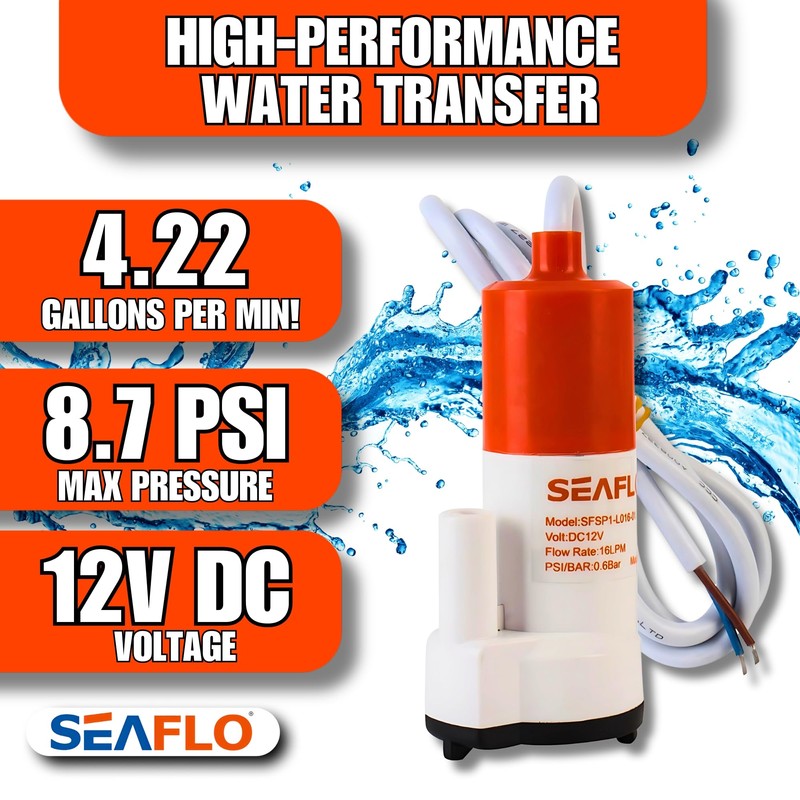 SEAFLO 12V 4.22 GPM (16 LPM) Low Voltage Submersible Galley