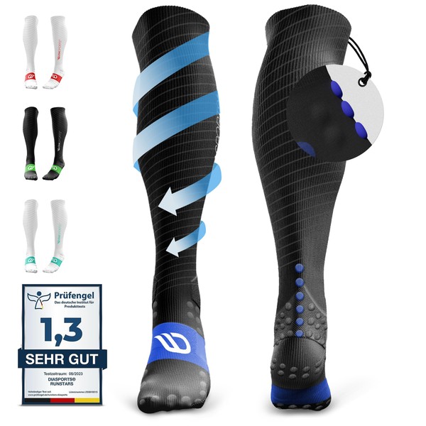 Diasports Runstars Compression Socks for Sports, Running, Marathon and Triathlon, Premium Compression Socks with Even Compression and Reinforced Heel for Men and Women