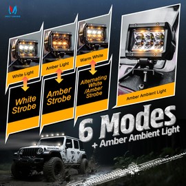 MICTUNING K1 4 Inch 36W Amber White LED Light Pods 6 Modes Dual Color Spot Off Road Light Cube Spot Strobe Lights Driving Offroad Ditch Lights for Truck Jeep, Pair