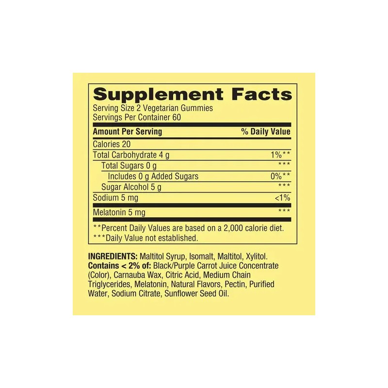 Melatonina Cero Azucar 5mg Formula Extra Fuerte 120 Gomitas Sabor