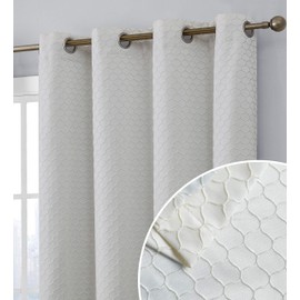 HLC.ME Siena Decorative Lattice 100% Blackout Thermal Insulated Double Layer Window Curtain Grommet Panels for Living Room & Bedroom - Energy Savings & Soundproof, Set of 2 (50 x 84 inch Long, Ivory)