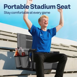 VIVOHOME Stadium Seat with Back Support and Cushion, Portable Bleacher Chair with Cup Holder and Shoulder Strap, Comfortable for Various Sports Events, Gray