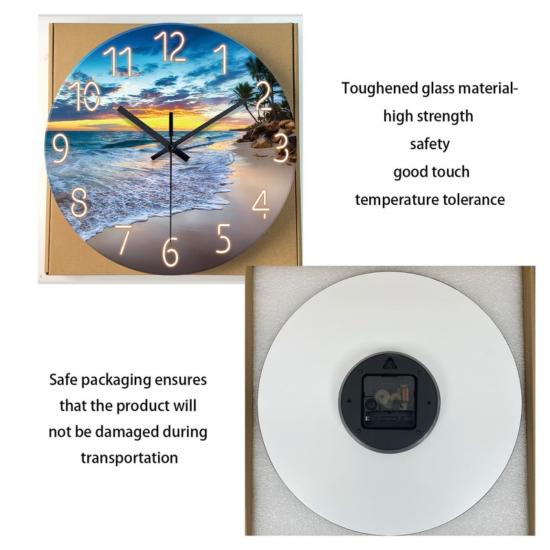 Glass Beach Wall Clocks Battery Operated 16 Inches or Larger