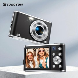 STUOGYUM 4K Digital Camera Autofocus Front And Rear Dual Selfie Camera, Front Camera For Student 16x Efficient Zoom, Capable Of Recording Videos, Taking Photos Used As A Network Camera 2.8 Inch Screen 13 Megapixel CMOS Sensor, Including 2 B - Color: Whit