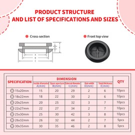 YIXISI 60 Pieces 7 Sizes Rubber Grommets Set, Closed Rubber Grommets, Cable Grommet, Rubber Grommet, Electric Conductor Sealing Ring, for Cable Protection, Cable Duct