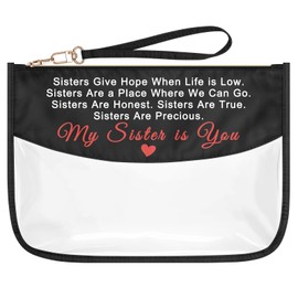 Sister Gifts from Sister Makeup Bag Best Friend Friendship Gift for Soul Sister Clear Cosmetic Bag Thanksgiving Christmas Wedding Birthday Gift for BFF Bestie Sisters Zipper Travel Toiletry Pouch