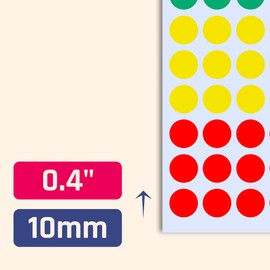 2100 Pack - 10mm Coloured Dot Stickers, Sticky Dots Labels - 5 Assorted Colours