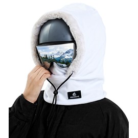 Gisdanchz Overhelmet Balaclava Winter Hat with Scarf Ski Mask Balaclava Fleece Neck Tube for Men Women, White