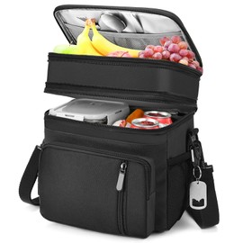 BAGNN Lunch Bag for Men/Women-Insulated Lunch Bag with Bottle Opener-Expandable Double Cooler Bag, Adult Lunch Box with Adjustable Shoulder Strap-Large Lunch Tote Bag for Work/Picnic/Beach- (Black)
